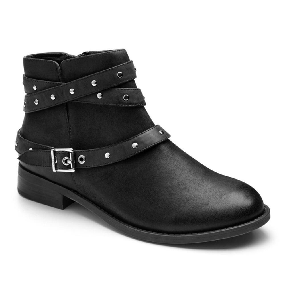 Vionic Lona Orthotic Black Suede Studded Strappy Boot 6
